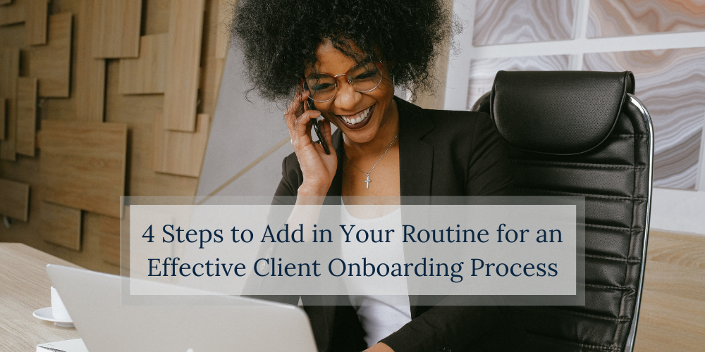 a woman speaks on the phone about the client onboarding process